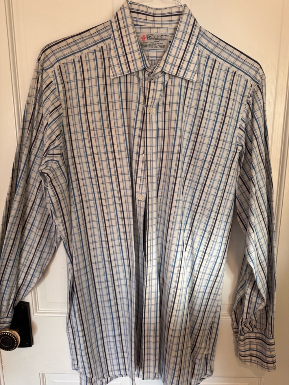 Turnbull & Asser White and Blue Checked Dress Shirt